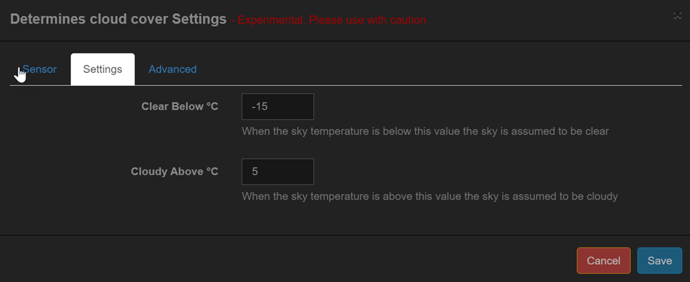 Cloud Cover Settings