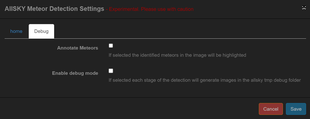 Meteorcount Settings